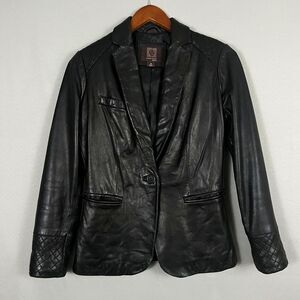 Anne Klein Coat Women's Small‎  100% Genuine Leather Black Leather Blazer Jacket